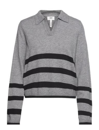 Object Objthess L/S V-Neck Knit Polo Noos Grå