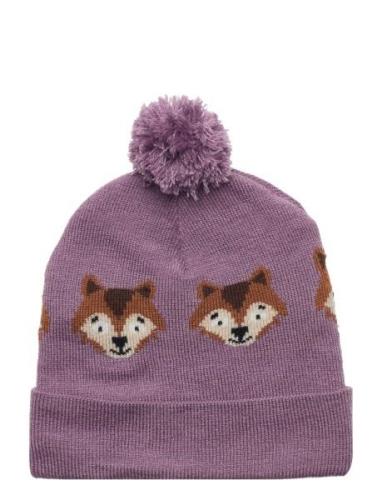 Lindex Knitted Beanie Jaquard Animal Lila