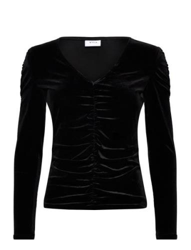 Vila Vivelida V-Neck L/S Velvet Top/Su Svart