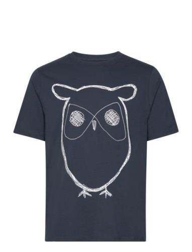 Knowledge Cotton Apparel Regular Big Owl Front Print T-Shirt Blå