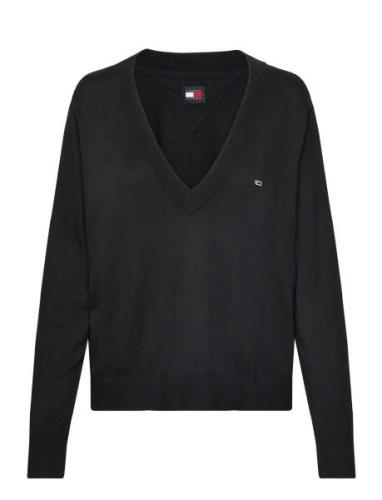 Tommy Jeans Tjw Essential Vneck Sweater Ext Svart