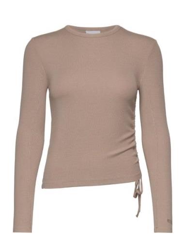 Calvin Klein Modal Rib Gathered Ls Tee Brun