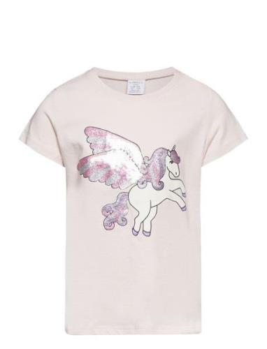 Lindex Top S S Unicorn Print And Sequ Rosa