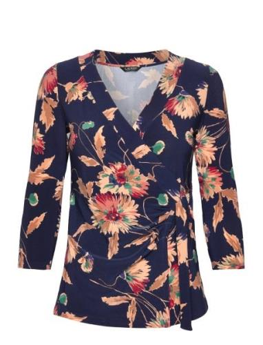 Lauren Ralph Lauren Floral Stretch Jersey Top Marinblå