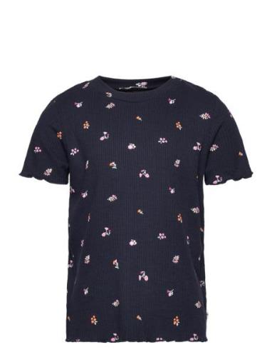 Tom Tailor All Over Printed Rib T-Shirt Marinblå