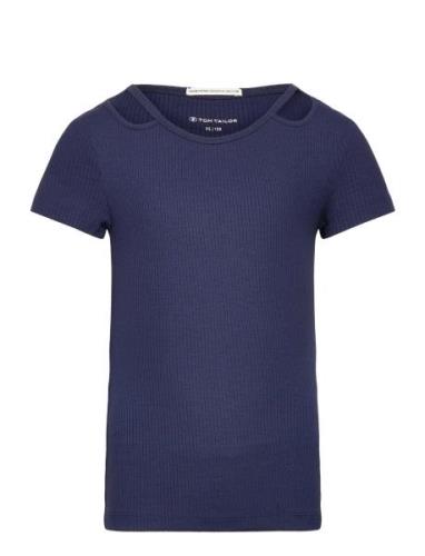 Tom Tailor Cut Out Rib T-Shirt Blå