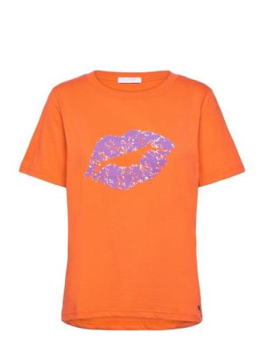 Coster Copenhagen T-Shirt With Kissing Lips - Mid Sle Orange