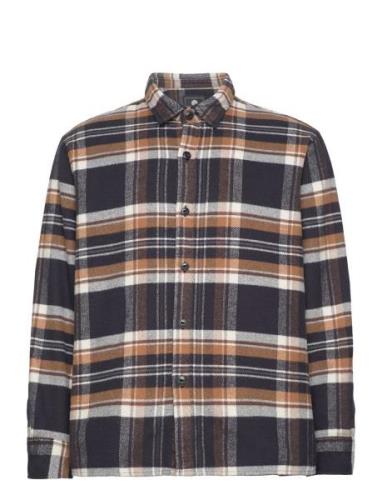 Edwin Sebastian Shirt Ls-Navy / Brown Marinblå