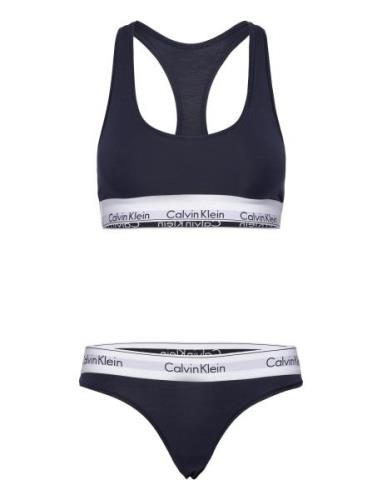 Calvin Klein Unlined Bralette/Thong Gift Set Marinblå