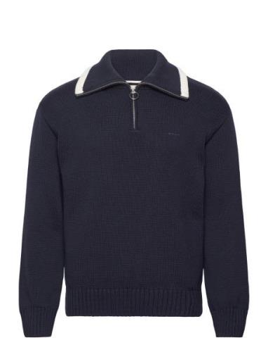 GANT Relaxed Plain Cotton H-Zip Marinblå