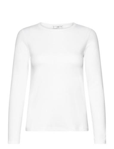 Mango Long Sleeve Cotton T-Shirt Vit