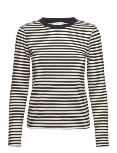 Mango Striped Long Sleeves T-Shirt Svart