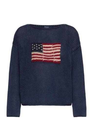 Polo Ralph Lauren Flag Pointelle Cotton-Linen Sweater Blå