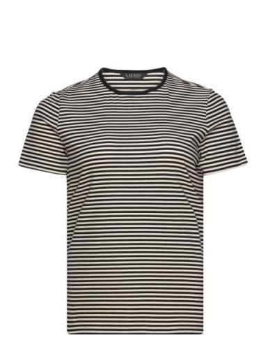 Lauren Women Striped Stretch Cotton Crewneck Tee Svart