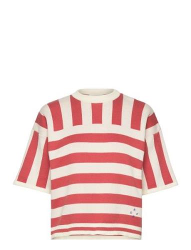 Bobo Choses Striped Short Sleeve Knitted Sweater Röd