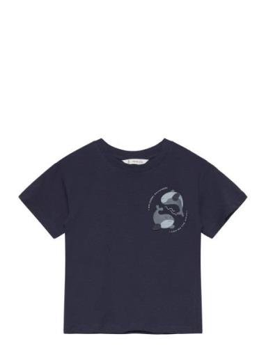 Mango Embossed Details Printed T-Shirt Marinblå