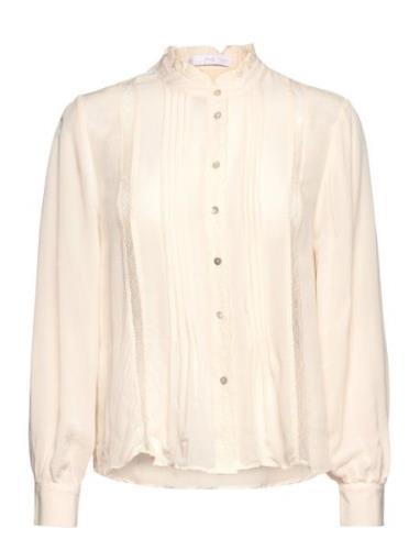 Mango Lace Trim Shirt Kräm