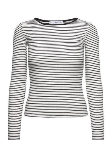 Mango Striped Rib T-Shirt Svart