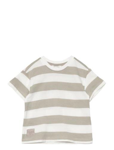 Mango Striped T-Shirt With Drawing Beige