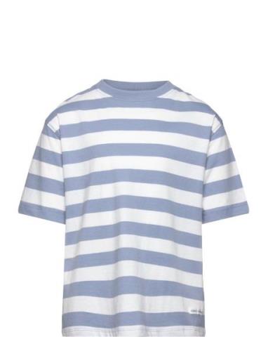 Mango Striped Cotton T-Shirt Blå