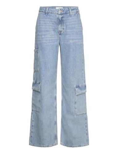 Mango Loose Cargo Jeans With Pockets Blå