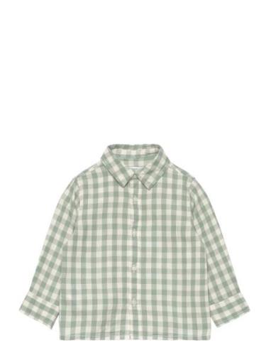 Mango Gingham Check Cotton Shirt Grön