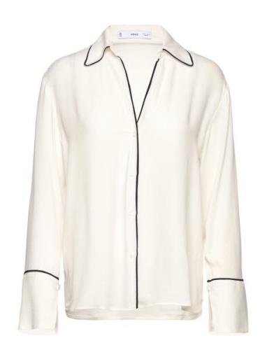 Mango Contrast Trim Shirt Beige