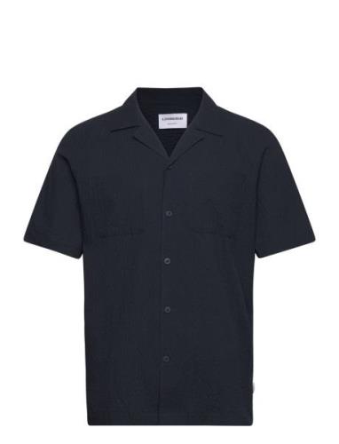 Lindbergh Seersucker Shirt S/S Marinblå