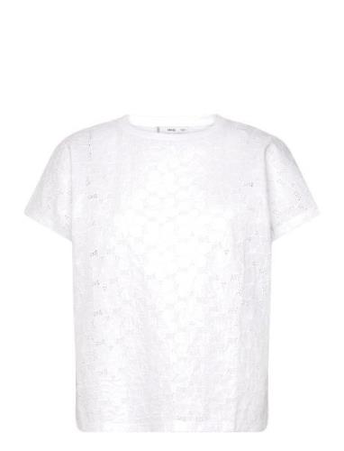 Mango Openwork Cotton-Blend T-Shirt Vit