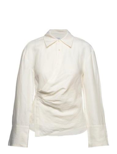 Mango Wrap Linen-Blend Shirt Kräm