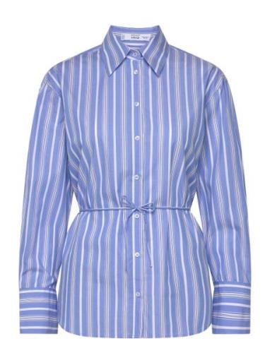 Mango Striped Bow Blouse Blå