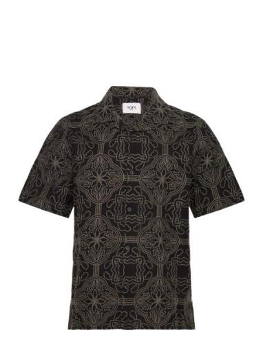 Wax London Didcot Ss Shirt Tile Stitch Black/Green Svart