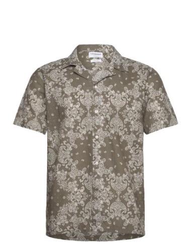 Lindbergh Paisley Aop Shirt S/S Khaki Green