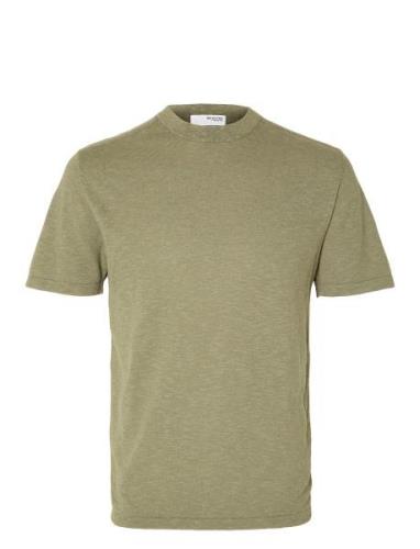 Selected Homme Slhberg Linen Ss Knit Tee Noos Grön