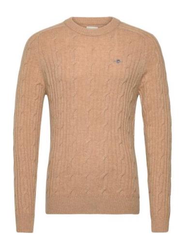 GANT Lambswool Cable C-Neck Beige