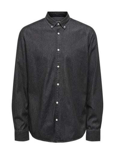 ONLY & SONS Onsday Reg Btn Down Chambray Ls Shirt Svart