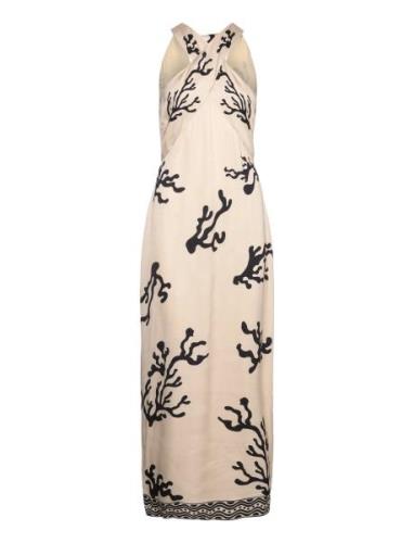 Malina Trisha Halterneck Satin Maxi Dress Kräm