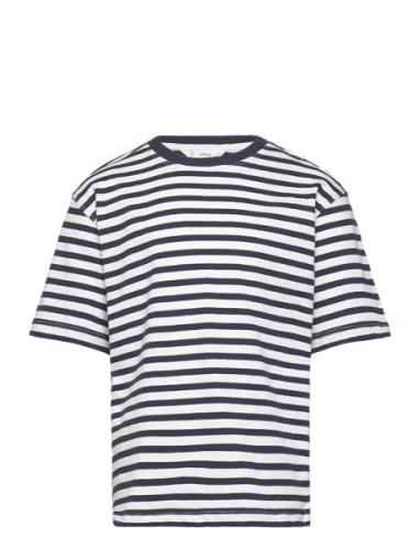 Mango Striped Cotton T-Shirt Marinblå