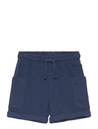 Mango Textured Cotton-Blend Bermuda Shorts Marinblå