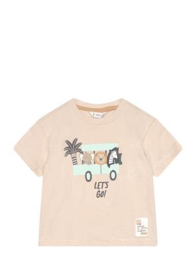 Mango Printed Cotton-Blend T-Shirt Beige