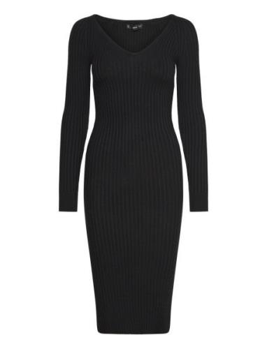 Mango Ribbed V-Neck Dress Svart