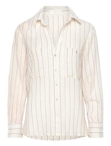 Mango Pocket Striped Shirt Beige