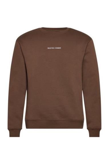 Selected Homme Slhhankie Logo Crew Neck Sweat Noos Brun