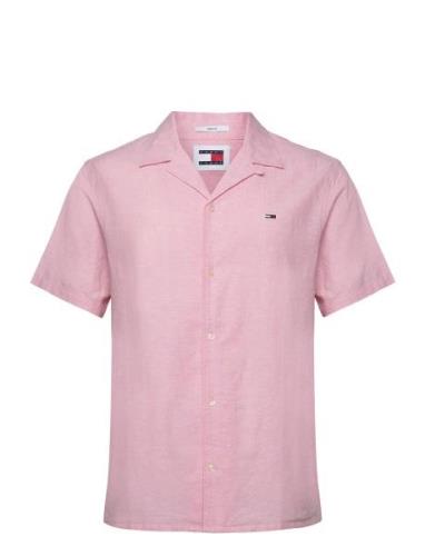 Tommy Jeans Tjm Linen Blend Camp Shirt Ext Rosa