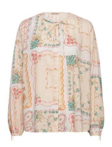 Stella Nova Cotton Tissue Printed Blouse Beige