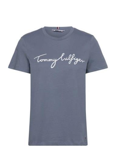 Tommy Hilfiger Reg C-Nk Signature Tee Ss Blå