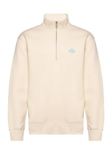 Mads Nørgaard Standard Half Zip Logo Sweat Kräm