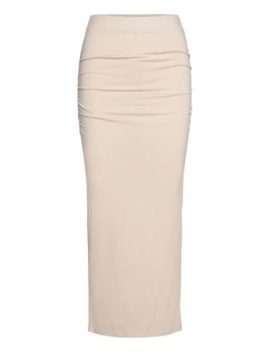 Gina Tricot Soft Touch Ruched Long Skirt Kräm