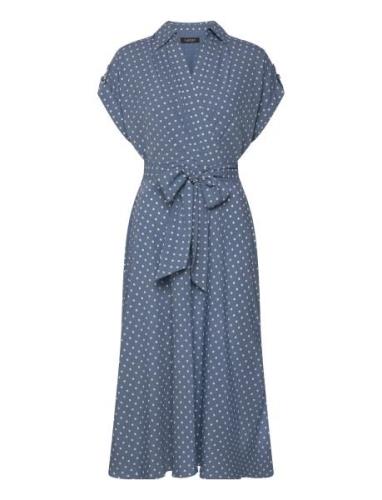 Lauren Ralph Lauren Polka-Dot Belted Crepe Dress Blå