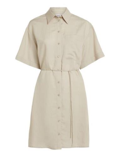 Calvin Klein Linen Blend Relaxed Shirt Dress Beige